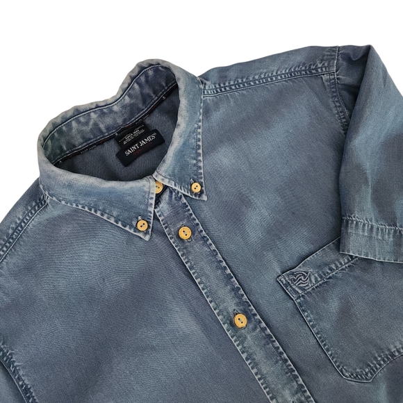 SAINT JAMES Chambray Shirt “Frédéric” Style 100% TENCEL short sleeve m - Picture 1 of 13